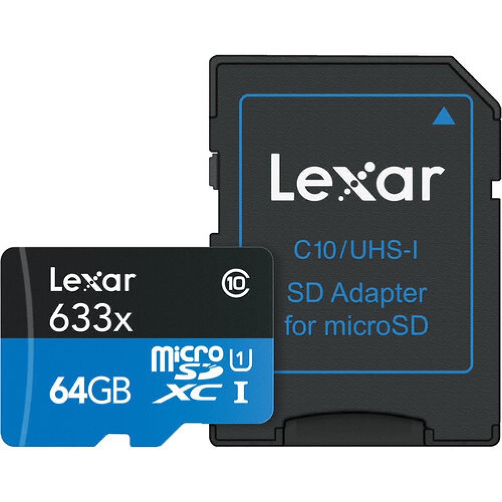 Карта памяти Lexar High-Performance 633x Blue microSDXC 64GB UHS-I U3 V30 A1, R 100 МБ/с