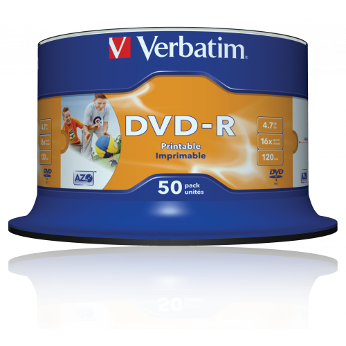 Оптический диск Verbatim DVD-R 4.7GB 16X AZO Wide Inkjet Printable No ID Brand, Spindle, 50 шт