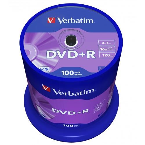 Оптический диск Verbatim DVD+R 4.7GB 16X AZO Matt Silver, Spindle, 100 шт