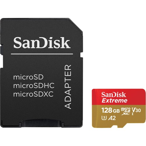 Карта памяти SanDisk Extreme microSDXC 128GB UHS-I U3 V30 A2, R/W 160/90 МБ/с с адаптером