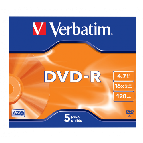 Оптический диск Verbatim DVD-R 4.7GB 16X AZO Matt Silver, Jewel Case, 5 шт