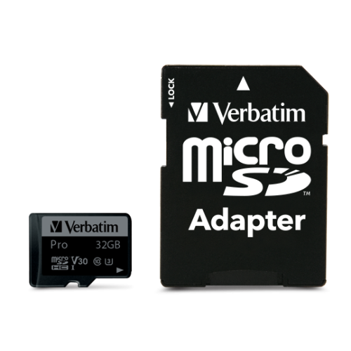 Карта памяти Verbatim Pro microSDHC 32GB UHS-I U3 V30, R/W 90/45 МБ/с с адаптером