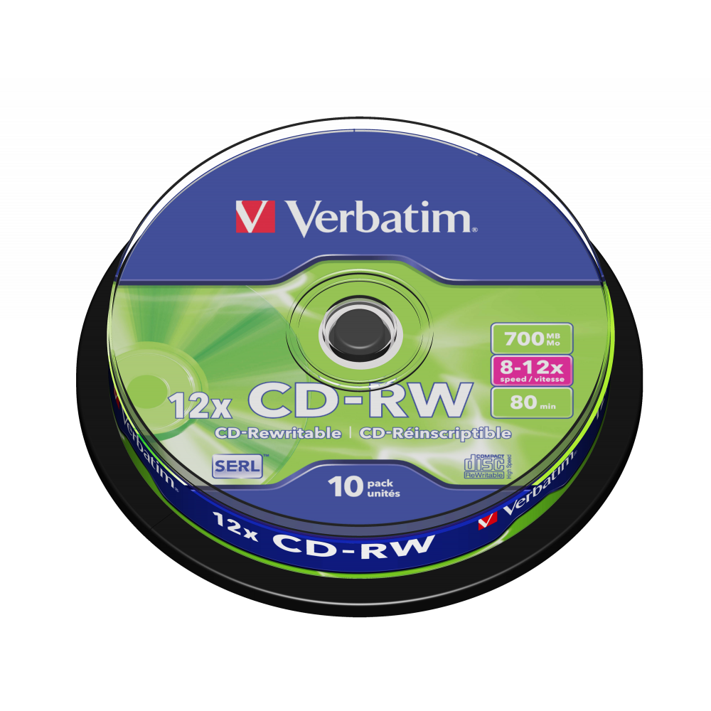 Оптический диск Verbatim CD-RW 700MB 12X SERL Scratch Resistant, Spindle, 10 шт