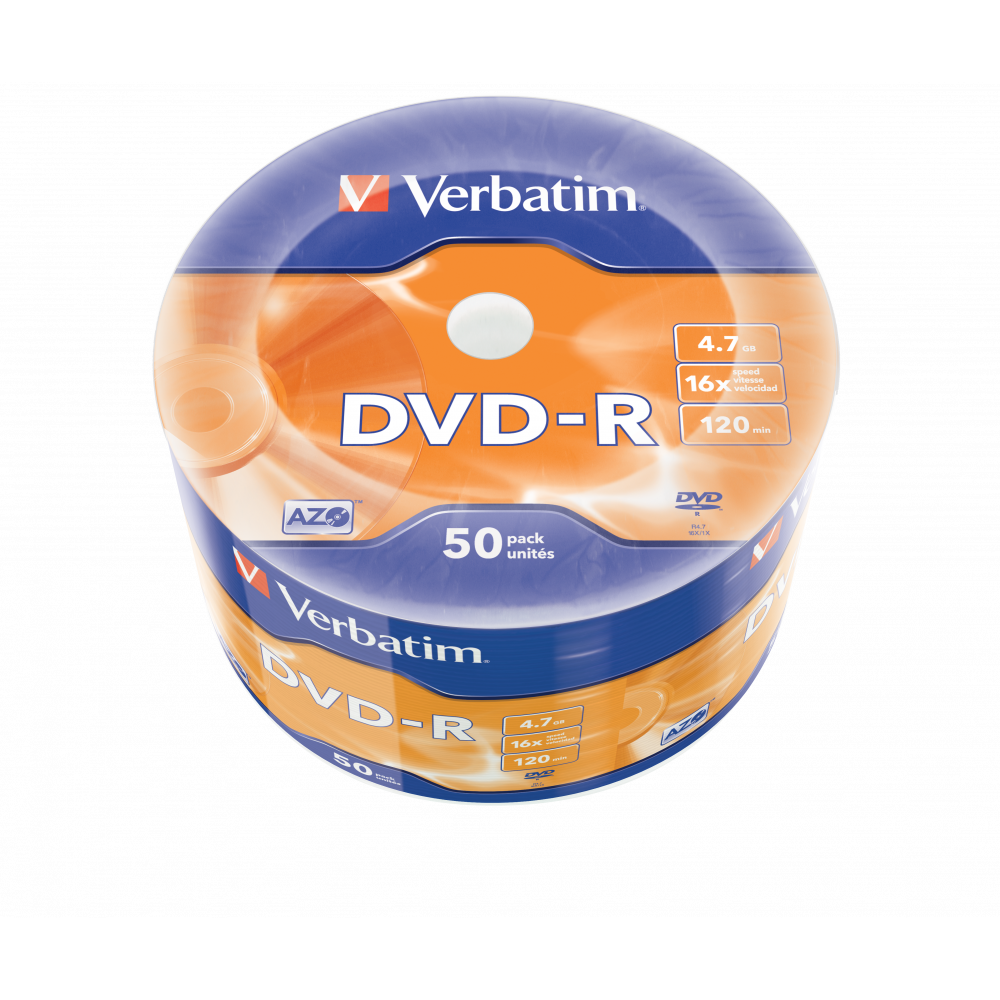 Оптический диск Verbatim DVD-R 4.7GB 16X AZO Matt Silver, Bulk, 50 шт