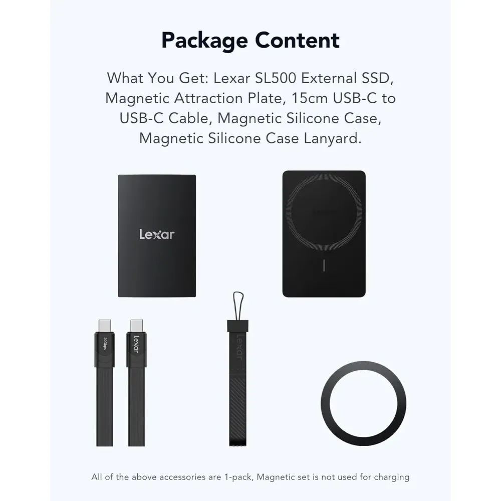 Внешний накопитель Lexar SL500 Portable SSD Magnetic Set USB 3.2 Gen 2x2 1TB, R/W 2000/1800 МБ/с