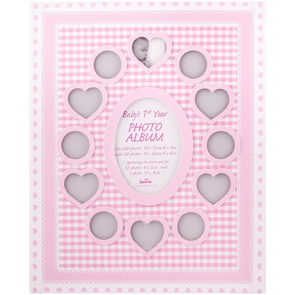 Фотоальбом Innova Baby's First Year 10x15/15x20 на 200/20 фото, с кармашками, картон, розовый