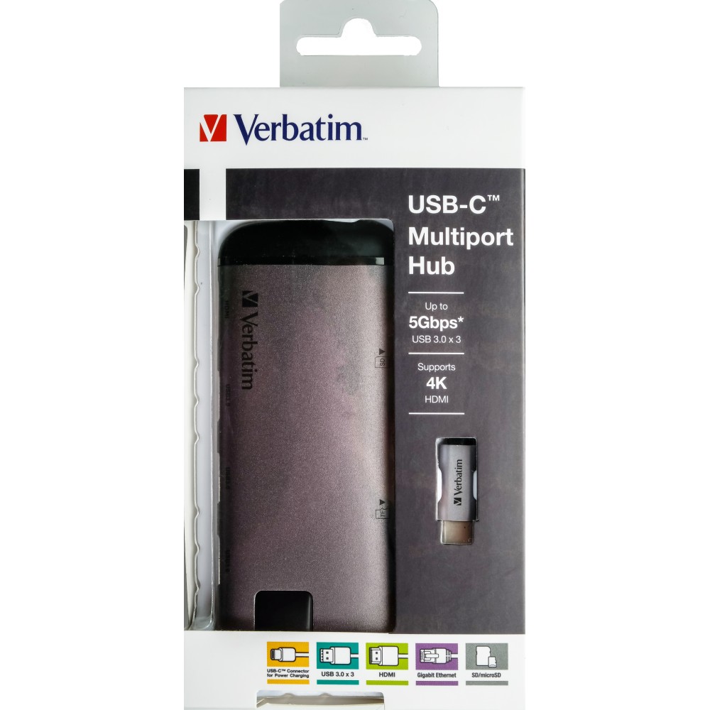 Многопортовый разветвитель Verbatim USB-C USB 3.0/HDMI/Gigabit Ethernet/SD/microSD
