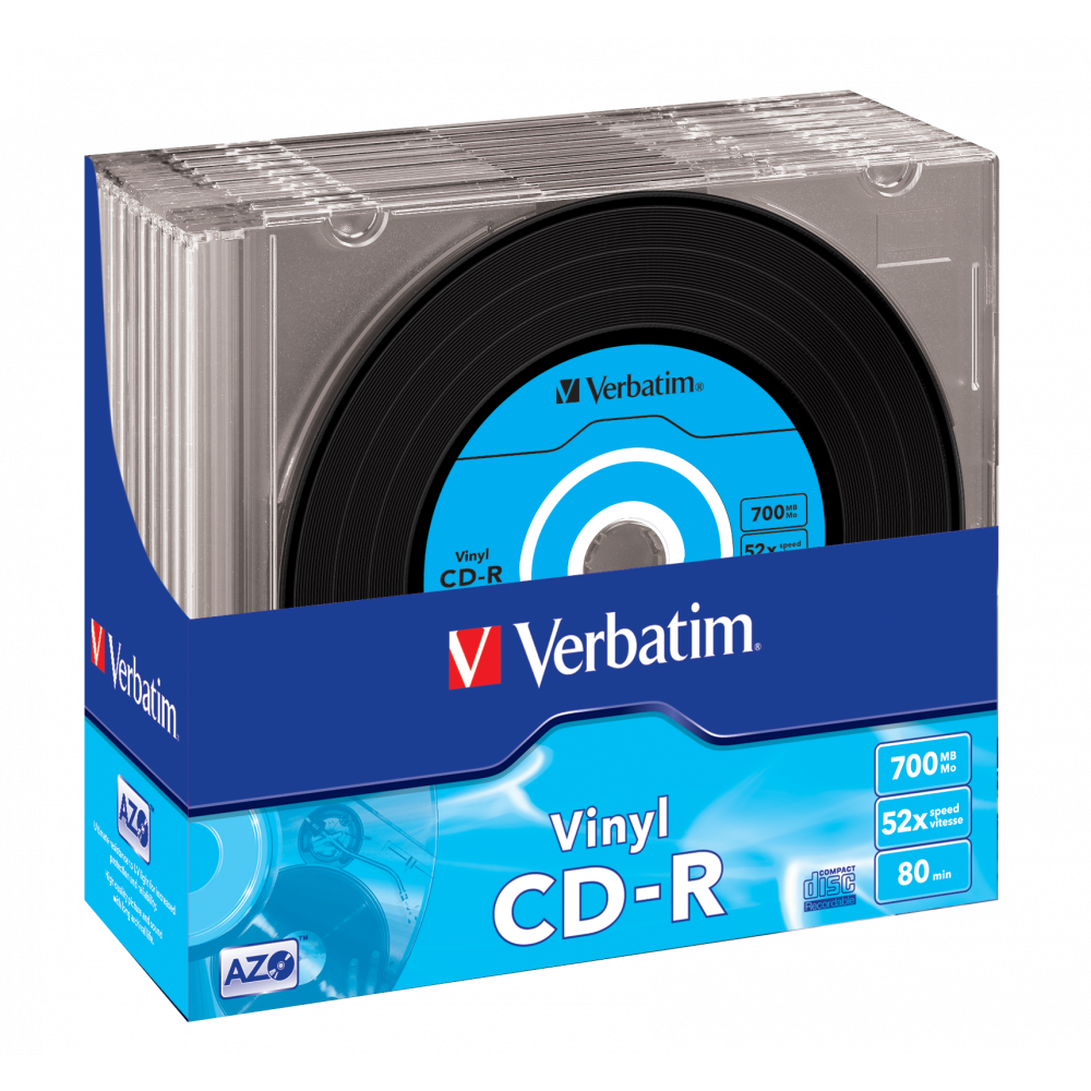 Оптический диск Verbatim CD-R 700MB 52X AZO Vinyl, Slim Case, 10шт