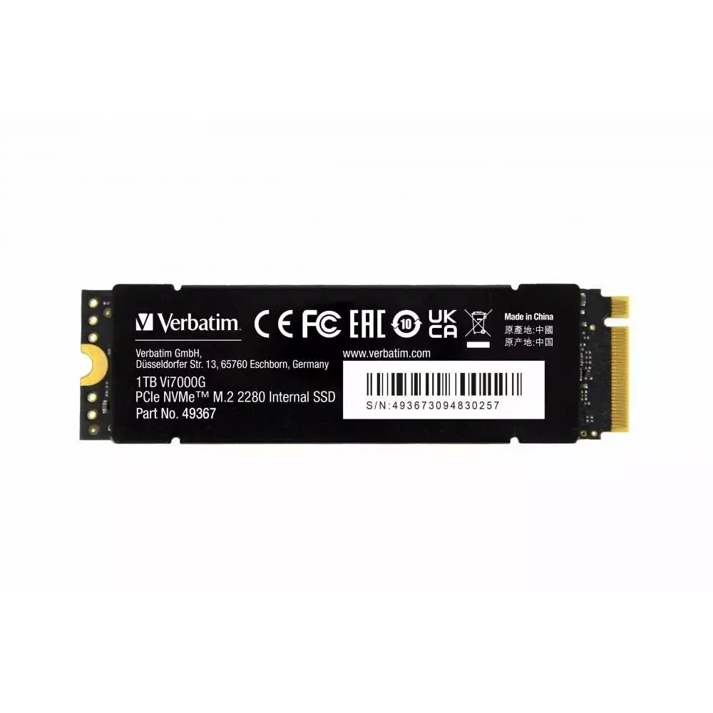 Внутренний накопитель Verbatim VI7000G SSD PCIe NVMe 1TB, R/W 7400/6700 МБ/с