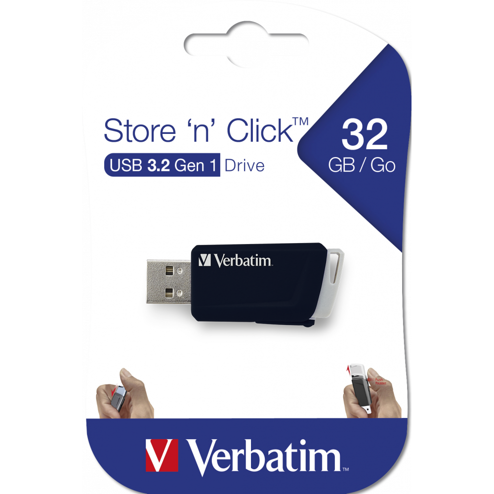 Флеш-накопитель Verbatim Store 'n' Click USB 3.2 Gen 1 32GB, R/W 80/25 МБ/с