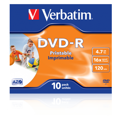 Оптический диск Verbatim DVD-R 4.7GB 16X AZO Wide Inkjet Printable ID Brand, Slim Case, 10 шт