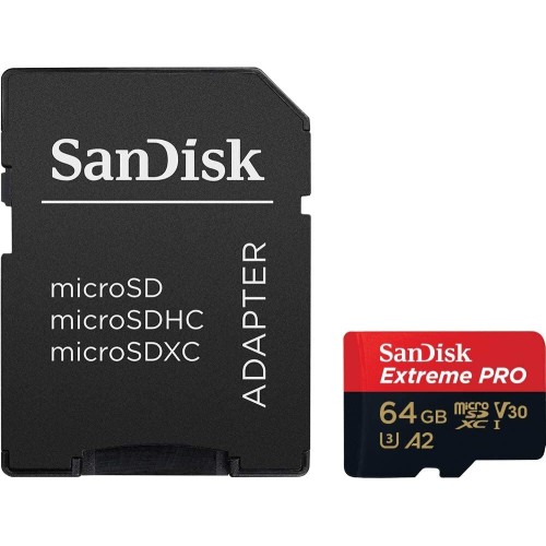 Карта памяти SanDisk Extreme Pro microSDXC 64GB UHS-I U3 V30 A2, R/W 200/90 МБ/с с адаптером