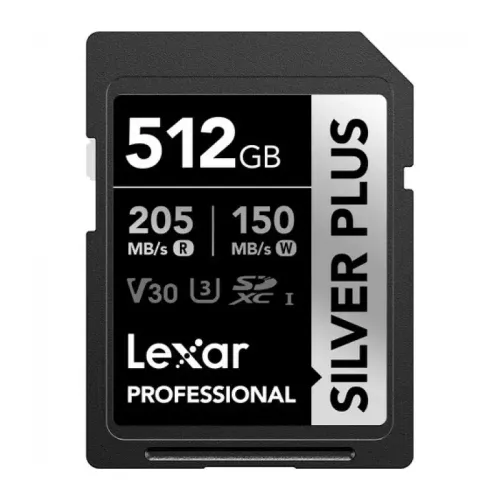 Карта памяти Lexar Professional SILVER PLUS SDXC 512GB UHS-I U3 V30 C10, R/W 205/150 МБ/с