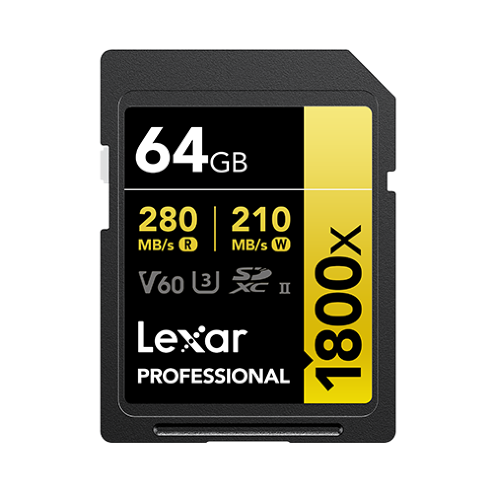 Карта памяти Lexar Professional 1800x Gold SDXC 64GB UHS-II U3 V60, R/W 280/210 МБ/с