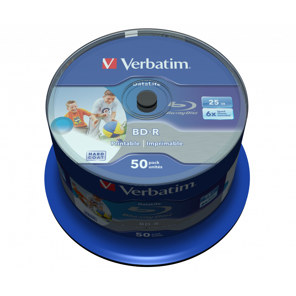 Оптический диск Verbatim BD-R SL 25GB 6X Datalife Wide Inkjet Printable No ID, Spindle, 50 шт