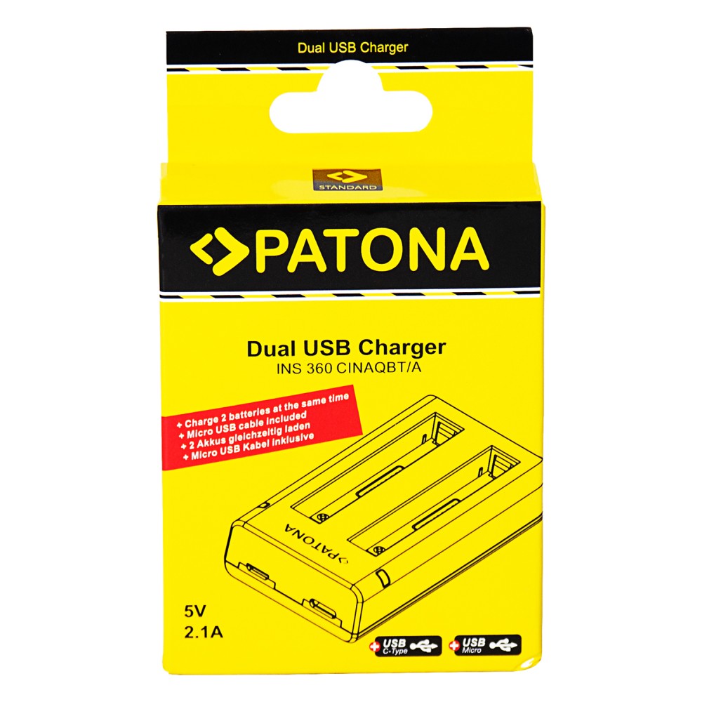 Зарядное устройство Patona Dual LCD USB для 2х аккумуляторов Insta360 X3
