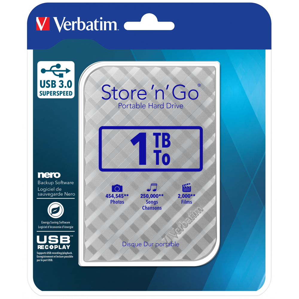 Внешний накопитель Verbatim Store 'n' Go 2.5" HDD USB 3.0 1TB silver