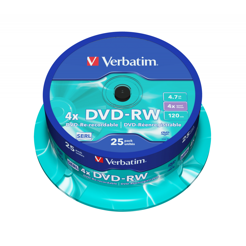 Оптический диск Verbatim DVD-RW 4.7GB 4X SERL Matt Silver, Spindle, 25 шт