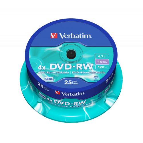 Оптический диск Verbatim DVD-RW 4.7GB 4X SERL Matt Silver, Spindle, 25 шт