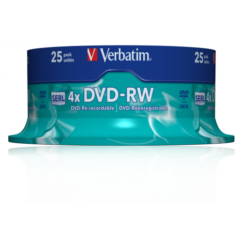 Оптический диск Verbatim DVD-RW 4.7GB 4X SERL Matt Silver, Spindle, 25 шт