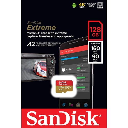 Карта памяти SanDisk Extreme microSDXC 128GB UHS-I U3 V30 A2, R/W 160/90 МБ/с
