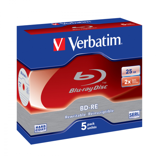 Оптический диск Verbatim BD-RE SL 25GB 2X HardCoat SERL, Slim Case, 5 шт