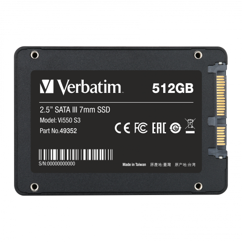 Внутренний накопитель Verbatim Vi550 S3 SSD 2,5'' SATA III 512GB, R/W 560/460 МБ/с