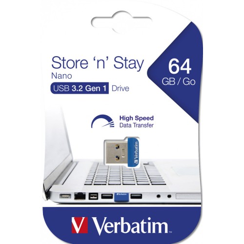Флеш-накопитель Verbatim Store 'n' Stay Nano USB 3.2 Gen1 64GB, R/W 80/25 МБ/с
