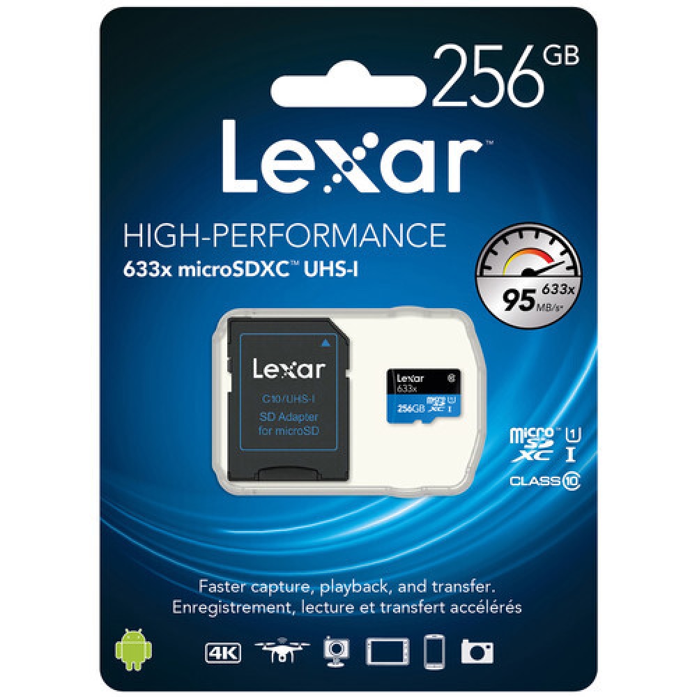 Карта памяти Lexar High-Performance 633x Blue microSDXC 256GB UHS-I U3 V30 A1, R/W 100/45 МБ/с