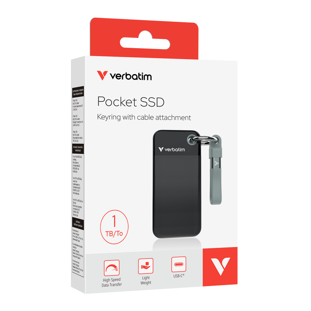 Внешний накопитель Verbatim Pocket SSD 1TB, USB 3.2 Gen2, R/W 1000/1000 МБ/с черный/серый