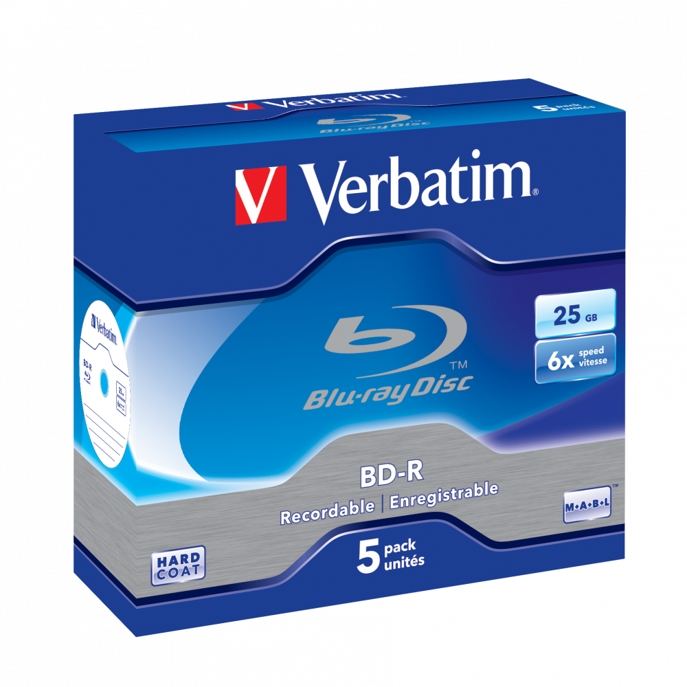 Оптический диск Verbatim BD-R SL 25GB 6X HardCoat, Jewel Case, 5 шт