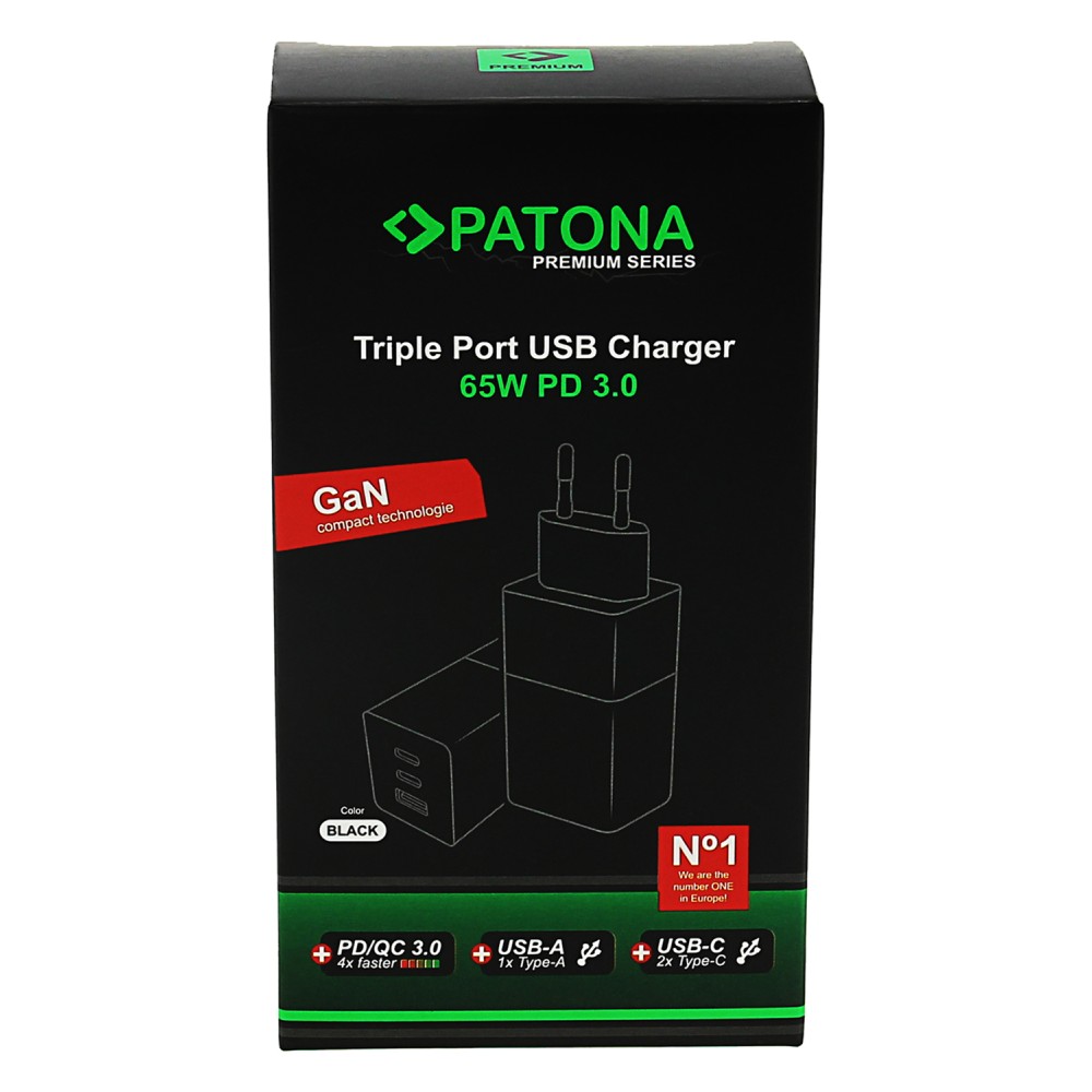 Сетевое зарядное устройство Patona Premium GaN PD65W 2xUSB-C 1xUSB-A
