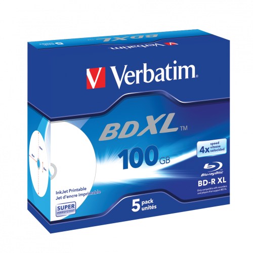 Оптический диск Verbatim BD-R XL 100GB 4X Super HardCoat Wide Inkjet Printable No ID, Jewel Case, 5
