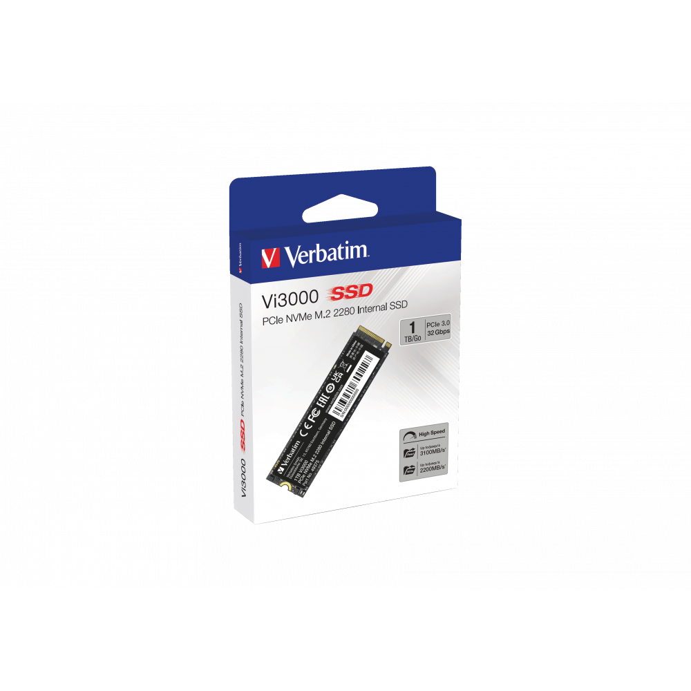 Внутренний накопитель Verbatim Vi3000 M.2 SSD PCIe NVMe 1TB, R/W 3100/2900 МБ/с