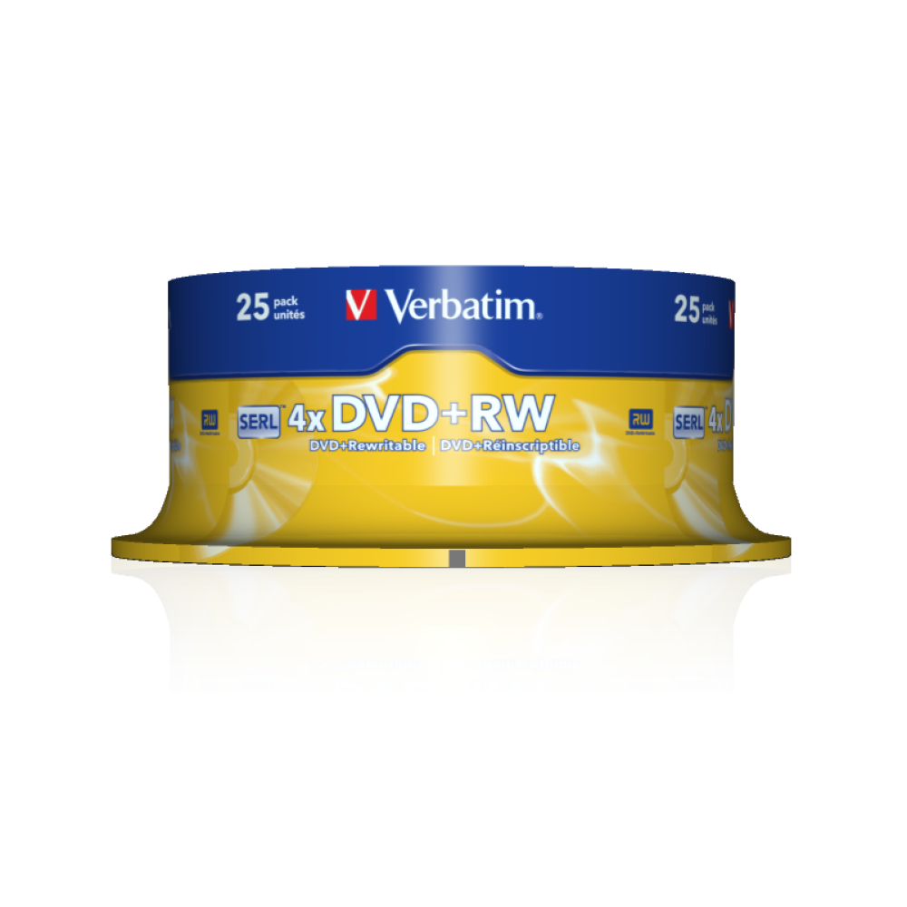 Оптический диск Verbatim DVD+RW 4.7GB 4X SERL Matt Silver, Spindle, 25 шт