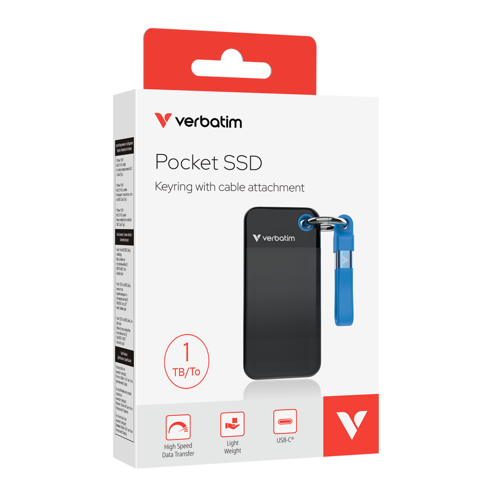 Внешний накопитель Verbatim Pocket SSD 1TB, USB 3.2 Gen2, R/W 1000/1000 МБ/с черный/синий