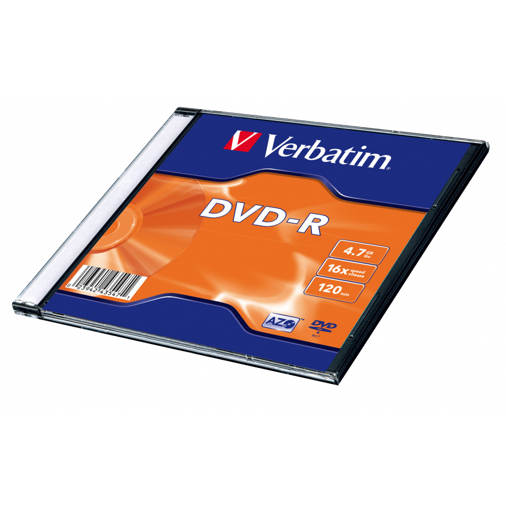 Оптический диск Verbatim DVD-R 4.7GB 16X AZO Matt Silver, Slim Case, 1 шт
