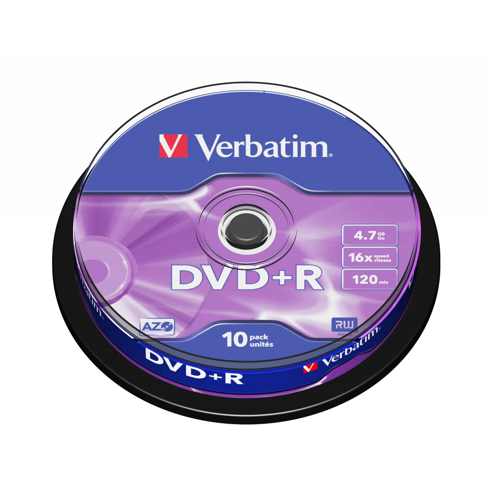 Оптический диск Verbatim DVD+R 4.7GB 16X AZO Matt Silver, Spindle, 10 шт