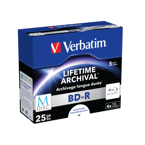 Оптический диск Verbatim BD-R 25GB 4X MDISC Lifetime archival Inkjet Printable, Slim Case, 5 шт