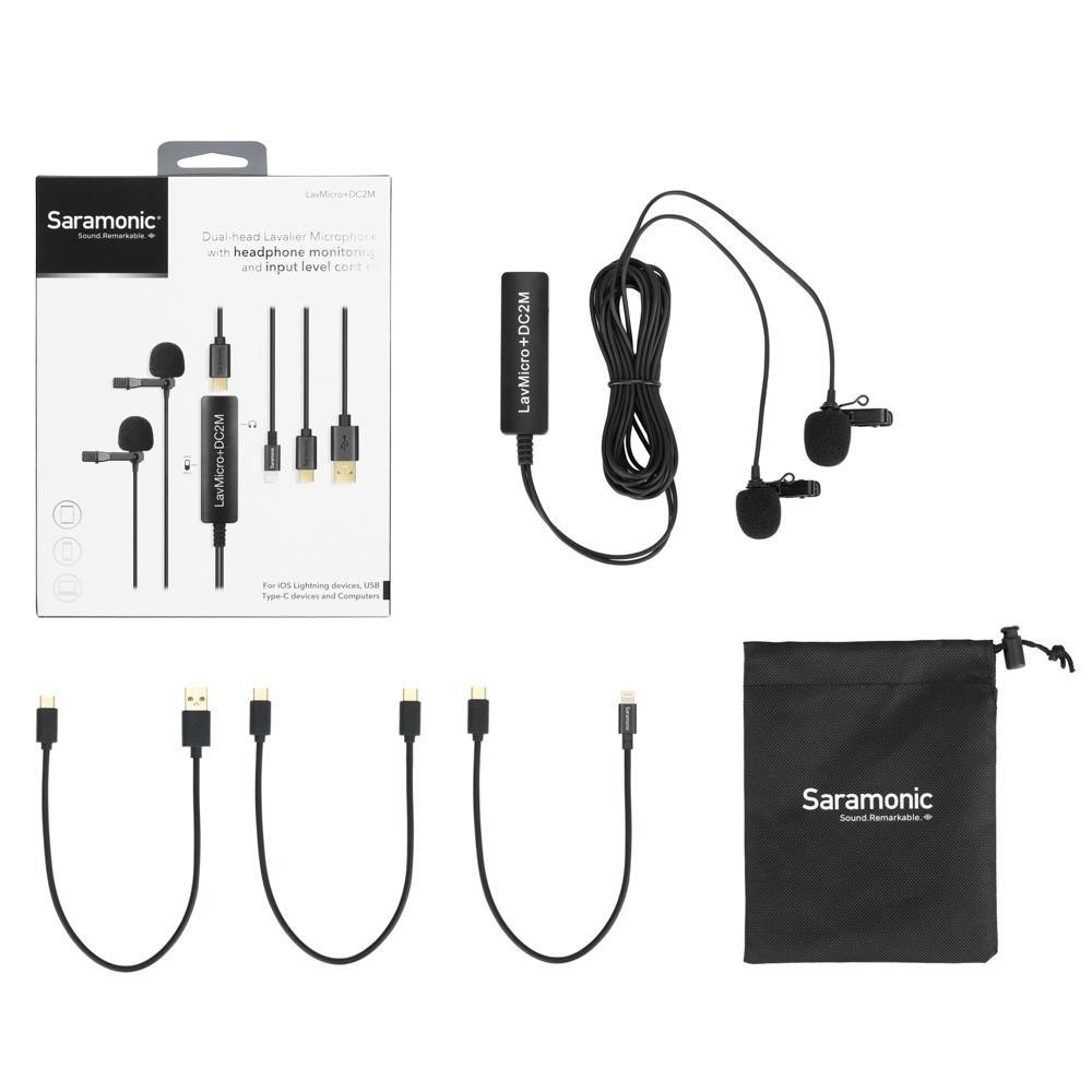 Микрофон петличный Saramonic LavMicro+ DC2M двойной, разъем Lightning, Type-C, USB-A