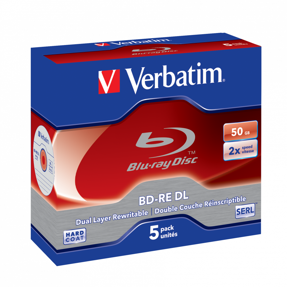 Оптический диск Verbatim BD-RE DL 50GB 2X HardCoat SERL, Slim Case, 5 шт
