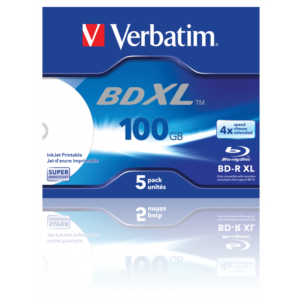 Оптический диск Verbatim BD-R XL 100GB 4X Super HardCoat Wide Inkjet Printable No ID, Jewel Case, 5