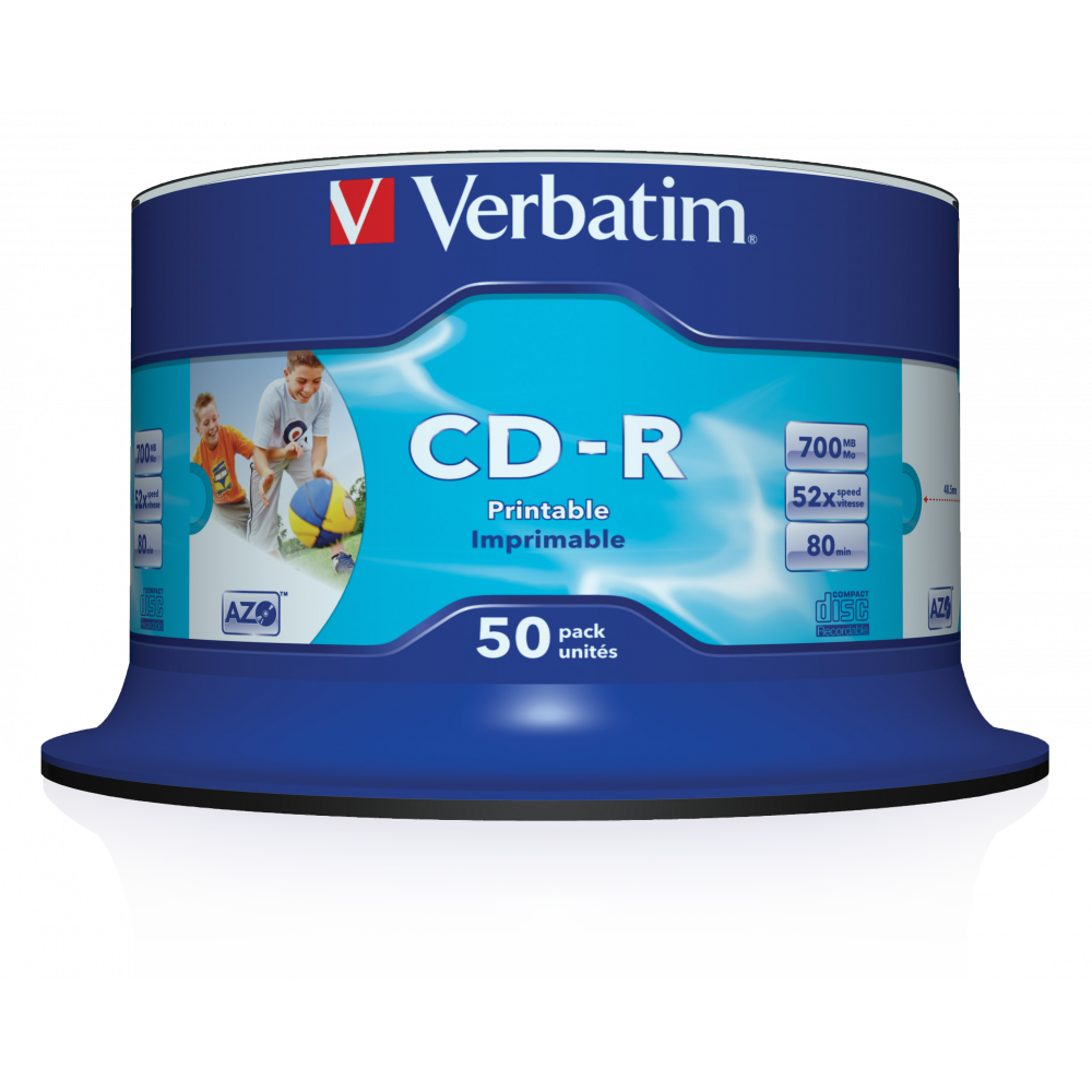 Оптический диск Verbatim CD-R 700MB 52X AZO Inkjet Printable, Spindle, 50 шт