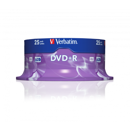 Оптический диск Verbatim DVD+R 4.7GB 16X AZO Matt Silver, Spindle, 25 шт