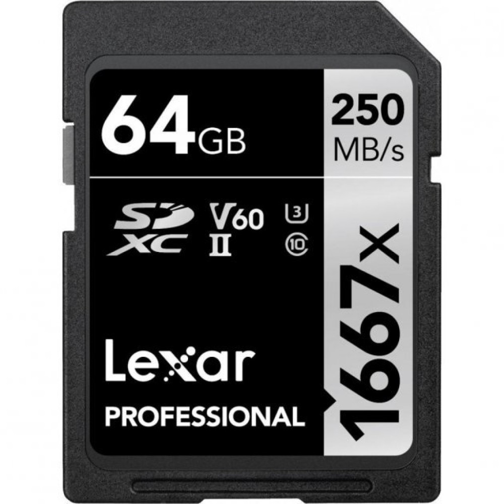 Карта памяти Lexar Professional 1667x Silver SDXC 64GB UHS-II U3 V60, R/W 250/120 МБ/с
