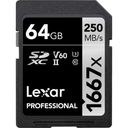 Карта памяти Lexar Professional 1667x Silver SDXC 64GB UHS-II U3 V60, R/W 250/120 МБ/с