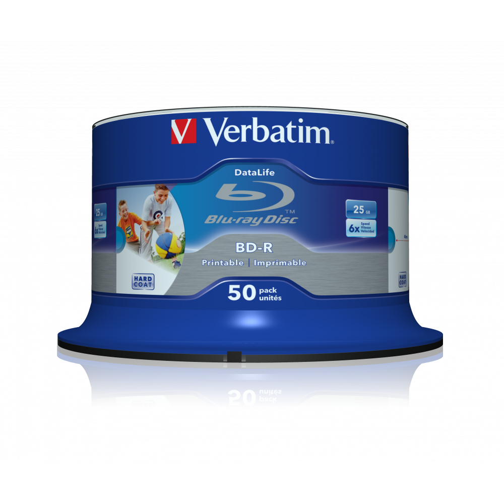 Оптический диск Verbatim BD-R SL 25GB 6X Datalife Wide Inkjet Printable No ID, Spindle, 50 шт