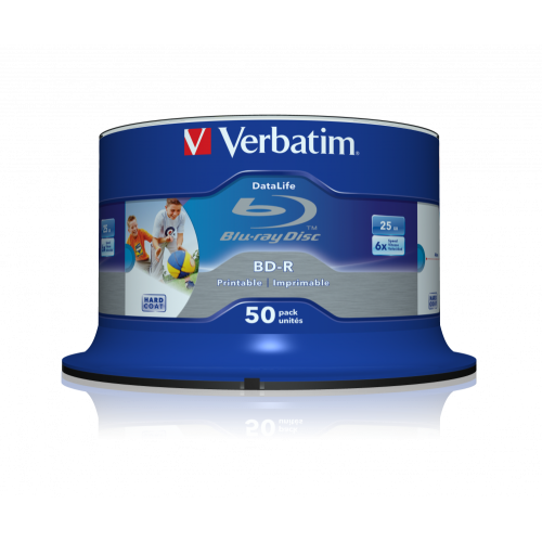 Оптический диск Verbatim BD-R SL 25GB 6X Datalife Wide Inkjet Printable No ID, Spindle, 50 шт