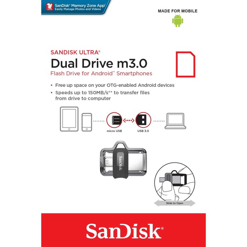 Флеш-накопитель SanDisk Ultra Dual Drive m3.0 USB-A/Micro B 32GB, R 130 МБ/с