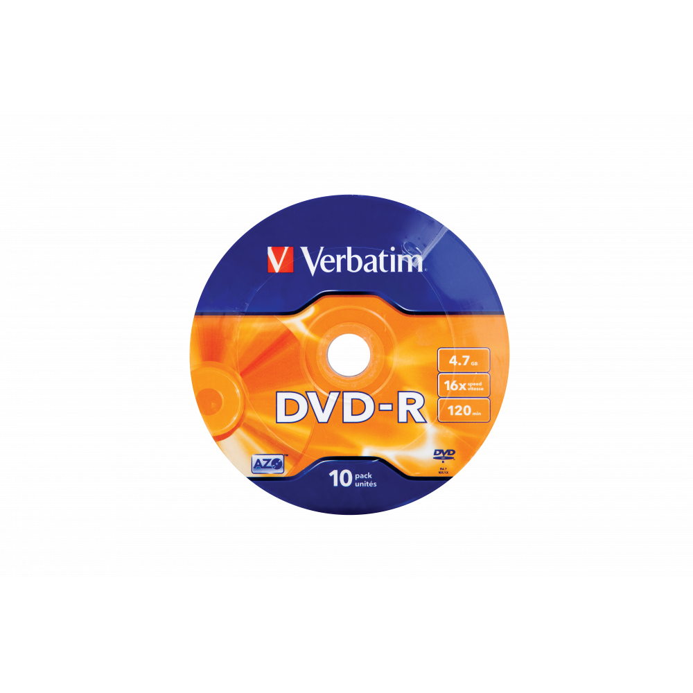 Оптический диск Verbatim DVD-R 4.7GB 16X AZO Matt Silver, Spindle, 10 шт